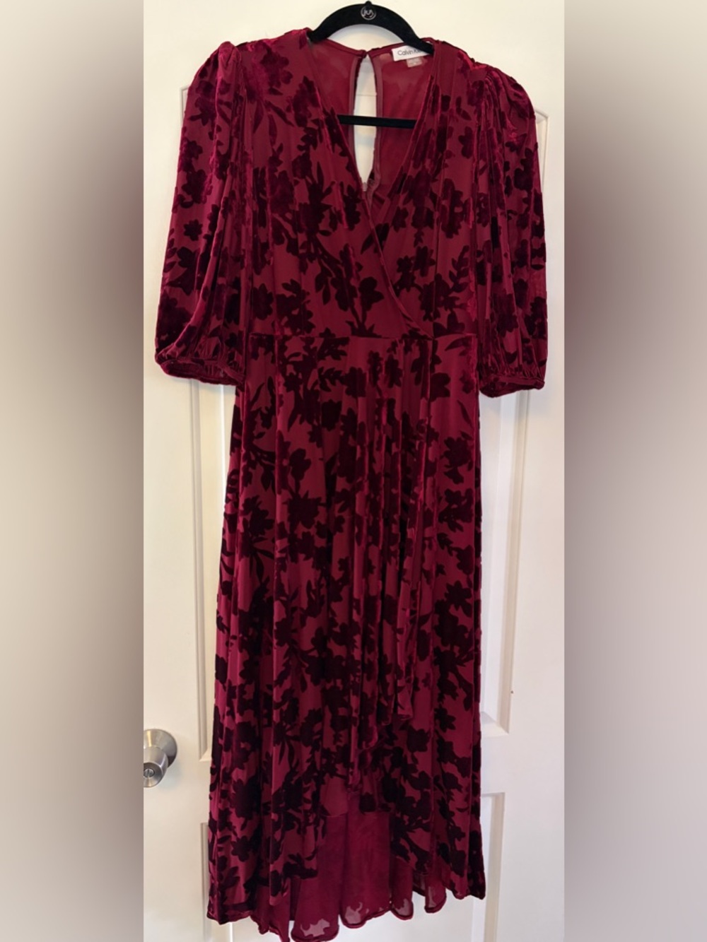 Calvin Klein Burgundy Floral Velvet Midi Dress 10